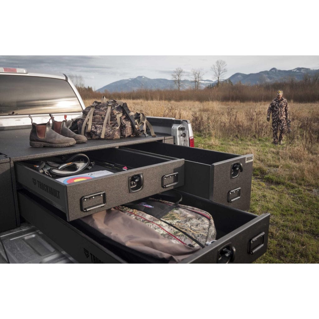 TruckVault All-Weather 3 Drawer Field Ranger for Chevrolet Silverado (2019-Current) | Heavy Duty Weatherproof Exterior | 2 Shallow &amp; 1 Extra Deep Drawer | 300 lbs Top Load Capacity