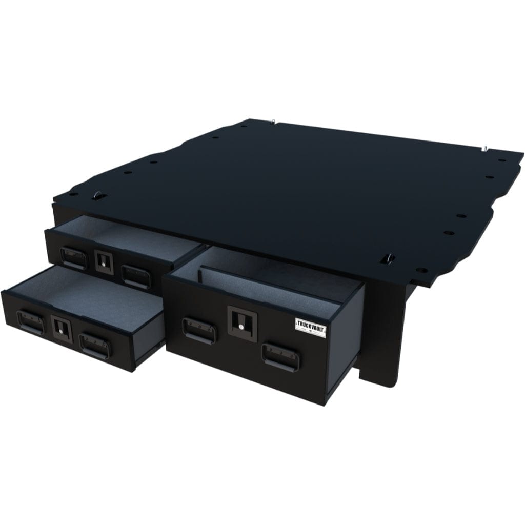 TruckVault All-Weather 3 Drawer Field Ranger for Chevrolet Silverado (2019-Current) | Heavy Duty Weatherproof Exterior | 2 Shallow & 1 Extra Deep Drawer | 300 lbs Top Load Capacity