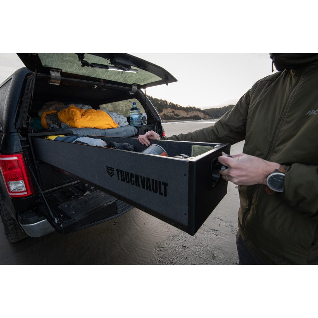 TruckVault Base Camp 4 Pick Up Series | 2 Full Length &amp; 2 Small Drawers | Removable 1-Person Sleeping Platform