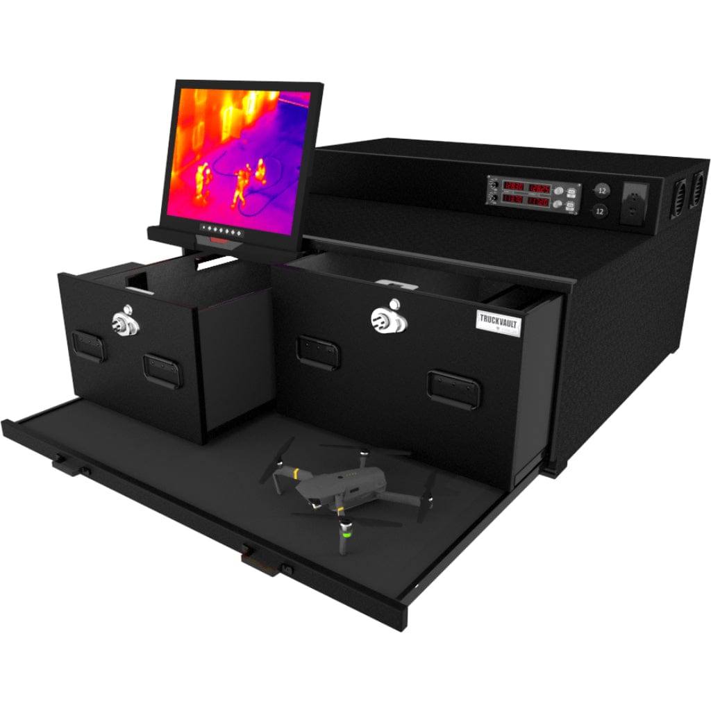 TruckVault Drone Responder 6 SUV Drone Responder Line | 1 Drone & 1 Weapon Storage Drawer | U1 HDMI Rackmount TV Monitor | In-drawer TTP Power