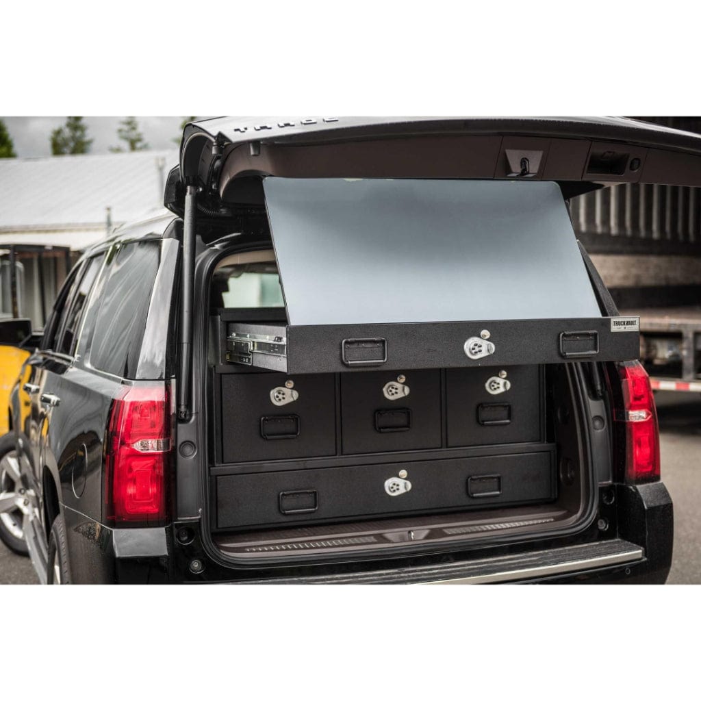 TruckVault Tac Center Commander Line SUV Series | 3 File Drawers & 1 Weapons Drawer | 1 Storage Drawer | Magnetic Map Board