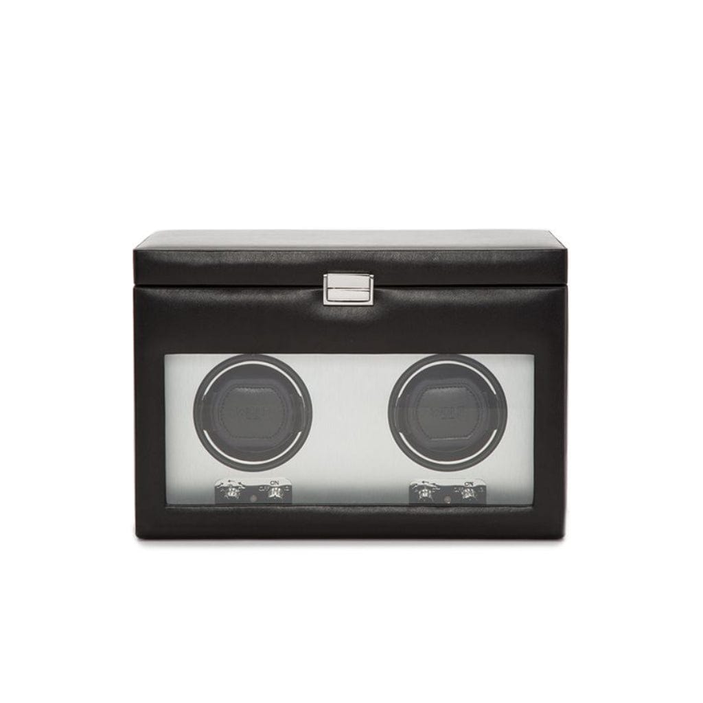Wolf 270402 Heritage Double Watch Winder | 900 Turns Per Day | 2 Watch Capacity and Travel Case Brushed Metal