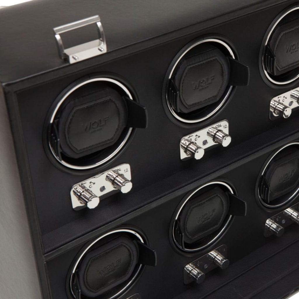 Copy of Wolf 270702 Heritage 6 Piece Black Watch Winder | 900 Turns Per Day | AC power | Smooth Faux Leather and Satin Lining