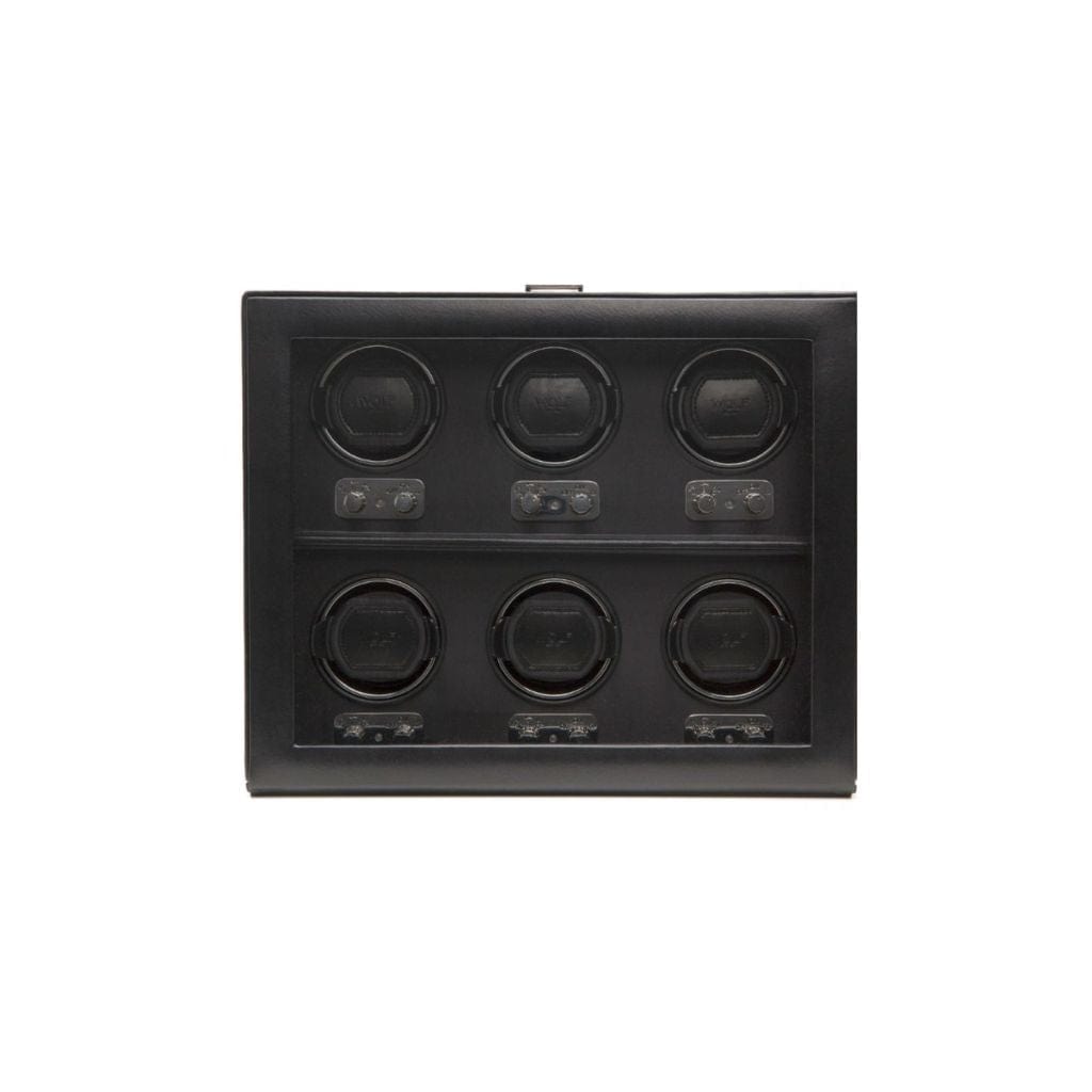 Wolf 270702 Heritage 6 Piece Black Watch Winder | 900 Turns Per Day | AC power | Smooth Faux Leather and Satin Lining