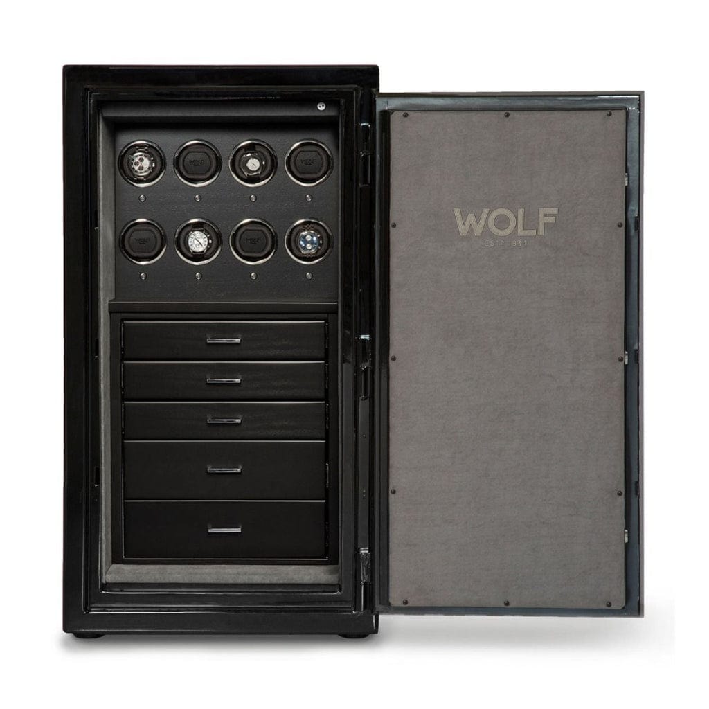 Wolf 4918 Atlas 8 Piece Watch Winder Safe | 120 Minutes Fireproof | Water Resistant Onyx